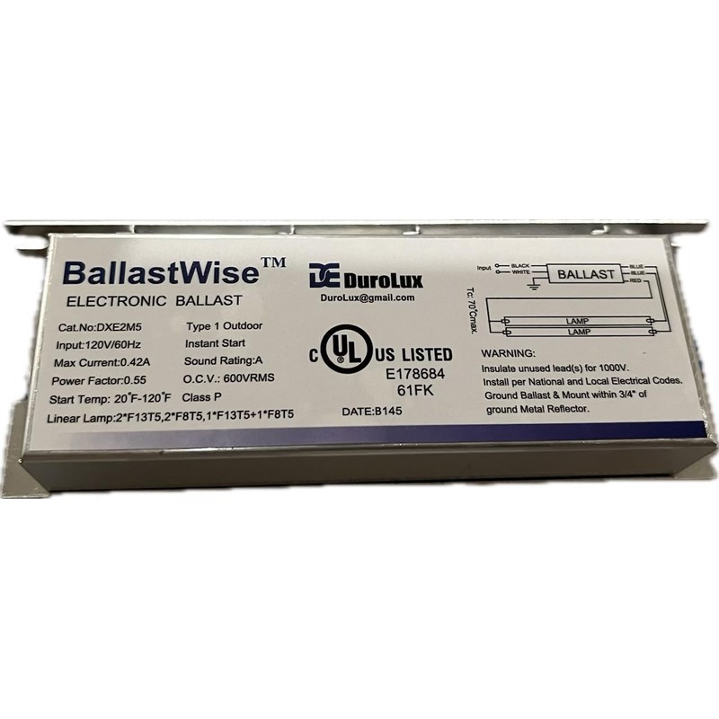 BalastWise Electronic Ballast, Type DXE2M5, Input 120V/60Hz, 0.55A, 20-115F
