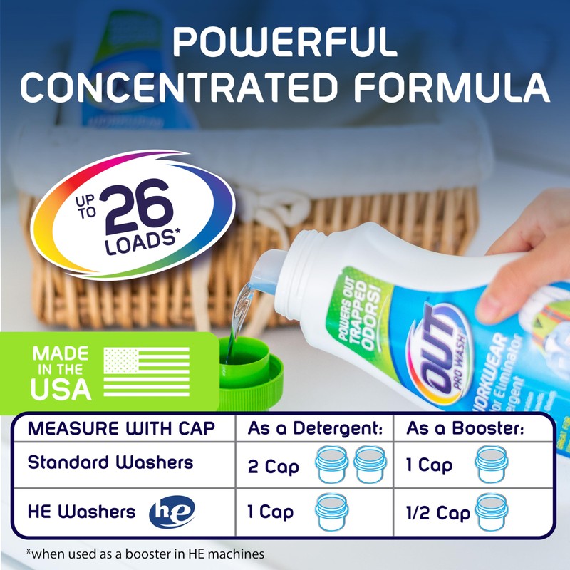 OUT ProWash Workwear Stain Remover Laundry Detergent and Odor Eliminator,