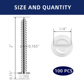 #8 x 2 White Painted Hex Washer Head Self Tapping Screws, Self Piercing Gutter Screws, Socket Bit Included, 100 PCS