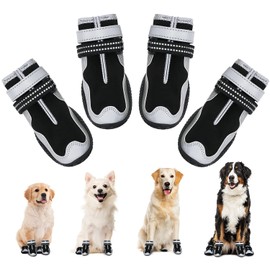 Dog Shoes Dog Paw Protector for Small Medium Large Dogs Boots with Reflective Strips Rugged Anti-Slip Rubber Sole for Outdoor Walking Winter Snow 4Pcs/Set, Size 6