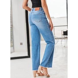 Sidefeel Women's Wide Leg Jeans Diagonal High Waisted Baggy Stretchy Raw Hem Bell Bottom Denim Pants Size 18 Sky Blue