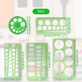 Circle Template 5 Pieces Plastic Circle and Oval Measuring Templates Circle Guide Stencil Geometry Rulers Geometric Drawings Templates for Office School Building Formwork Drawings Templates