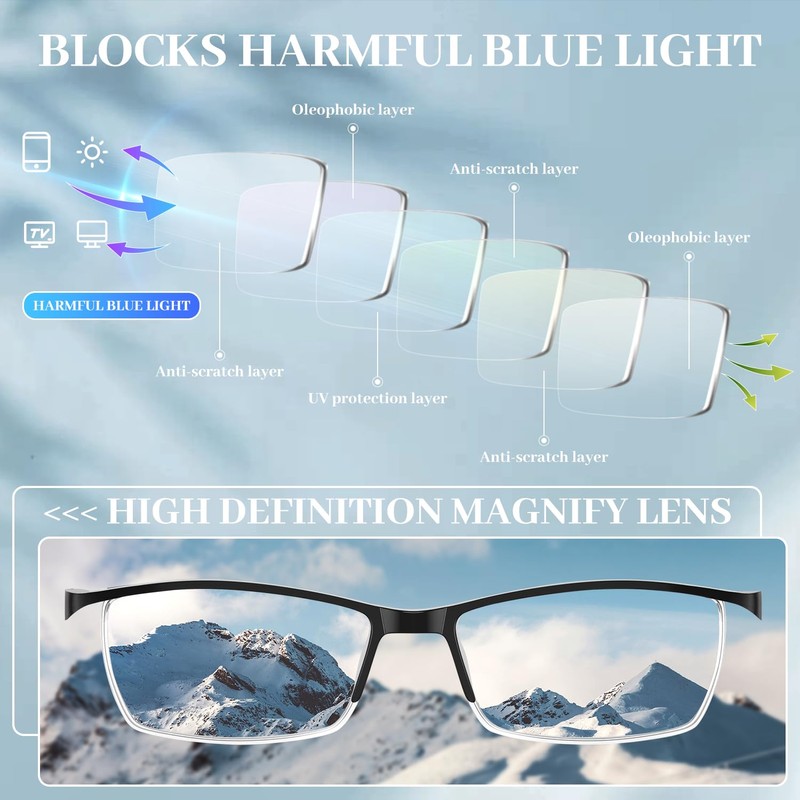 LUFF 6Pack Blue Light Blocking Reading Glasses Men Women-Ultra-Light Unbreakable