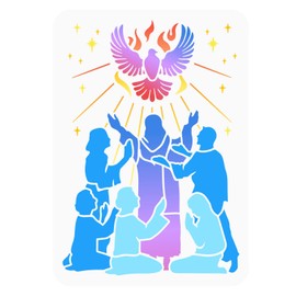 FINGERINSPIRE Pentecost Holy Spirit Stencil 29.7 x 21 cm Hollowing of the Father Religious Man Woman Stencil Reusable Pigeon Fire Stencil for Painting on Photo Album Paper Wall Decoration