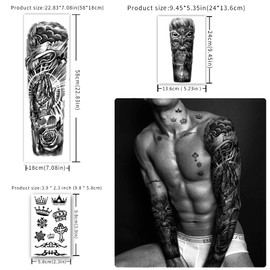 46 Sheets Large Full Arm Temporary Tattoos for Men, Dragon Flower Animal Compass Tattoos Sleeves for Adult Women, Temp Waterproof Fake Tattoo Stickers on the Underarm Shoulder