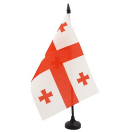 Georgia Table Flag 5'' x 8'' - Georgian Desk Flag 21 x 14 cm - Black plastic stick and base - Drapeau Géorgie AZ FLAG