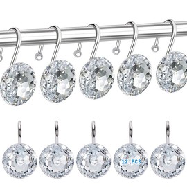 Frokom Ganchos de Cortina de Ducha para Baño, Juego de 12 Ganchos Decorativos de Cortina de Acrílico para Regadera，Diamantes de Imitación Decorativos para Cortinas de Ducha, Ropa (Blanco)