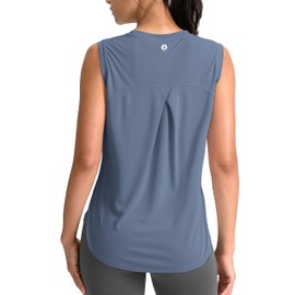 SANTINY Women's Sleeveless Workout Tops Breathable Lightweight Active Tennis Yoga Shirts Athletic Running Tank Tops for Women (Slate Blue_L)