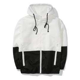 AITFINEISM Men's Lightweight Windbreaker Jacket Casual Zip Up Jackets With Hooded (X-Large, White-2)