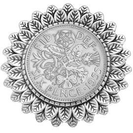 1955 British Sixpence Coin Brooch, 70th Birthday Gift for Mum or Grandma, Vintage Jewellery