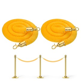 PATIKIL 5 Feet Yellow Velvet Stanchion Rope, 2 Pack Crowd Control Barrier Rope with Snap Hooks for Posts Stands Queue Divider of Hotel Theater, Golden