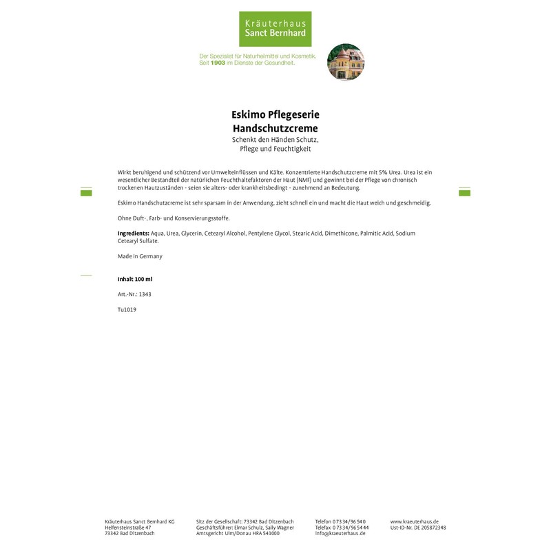 Sanct Bernhard Eskimo Hand Protection Cream with Urea 100 ml