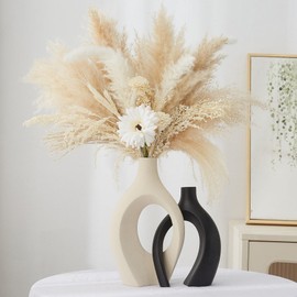 Octdays Large Ceramic Vase Decor: Black White Vase Set of 2 for Home Decor Nordic Minimalistic Vases Aesthetic Flower Vase Round Crossed Hollow Vase for Living Room Wedding Dinner Table Decorative