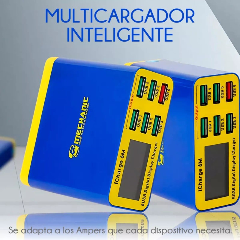 Celmex Multi Cargador De 6 Puertos Usb Con Pantalla Digital