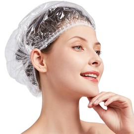 OMWAH 100 PCS Disposable Shower Caps Large Clear Waterproof Processing Conditioning Plastics Elastic Shower Cap For Kids, Girls, Travel, Spa, Hotel, and Home Use (100 PCS)