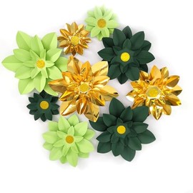 Mybbshower Paper Flower for Wall (10"-6") DIY Floral Backdrop Nursery Room Baby Shower Girls Birthday Party Photo Backdrop Pack of 9 (Green Gold)