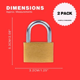 Pack of 2 32mm Iron Padlocks with 6 Keys - Heavy Duty Indoor and Outdoor Padlock for Doors, Sheds, Warehouses, Offices and More, Small Luggage Padlocks with Hardened Steel Shackles