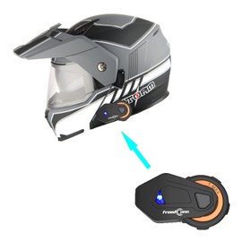 1Storm New Motorcycle Modular Flip up Full Face Helmet Dual Visor: HJK910 DSPORT Race White + Motorcycle Bluetooth Headset