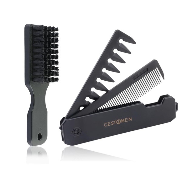 2 Pcs Folding Hair Comb for Men with Barber Brush