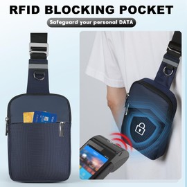 Keanoo Mini Sling Bag for Women Men, Crossbody Bags Chest Bag Dual Pocket RFID Cell Phone Purse Travel Running Walking (Blue)