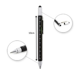 TRENDHAUS Multifunctional Ballpoint Pen, 6-in-1 Gift for Men, Gift Ideas Christmas, Office Gadgets, Touchscreen Tool Pen (Black)