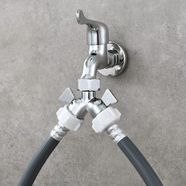 Tecmolog DSF017A 2-Way Tap Distributor 3/4 Inch Brass Y Distributor Washing Machine for Garden Hose, Chrome,