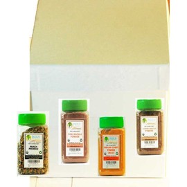 Indus Organics Indian Gourmet Collection Gift Set (Salt Free Blends), 4 Jars of 8 Oz Each in Gift Box