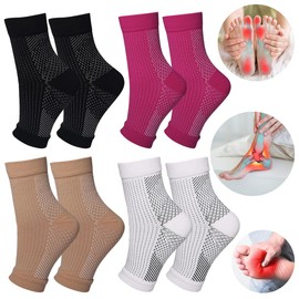 4 Pares Calcetines de Neuropatía para mujeres y hombres, Tobilleras Calmantes para el Dolor, Tobillera Alivio de la Fascitis Plantar Calcetines de Compresion Deportivos Paquete de 4 Pares (S/M)