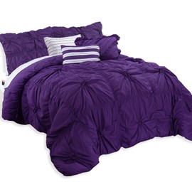 Elegant Comfort Amy 12-Piece Oversized Comforter, Bed-in-a-Bag Including 6-Piece Sheet Set Featuring Smart Pockets and Matching Decorative Pillows, Amy 12PC Oversized Comforter, King, Purple