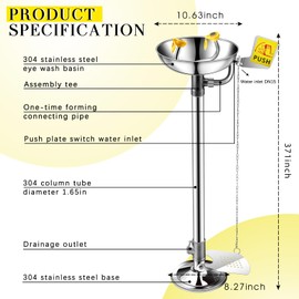 Yaocom Eye Wash Station Stand up Emergency Pedestal Mounted Eyewash Station Adjustable Water Flow Hands Free Operation Stainless Steel Floor Mount Eyewash with Dual Spray Head and Pedal(Silver)