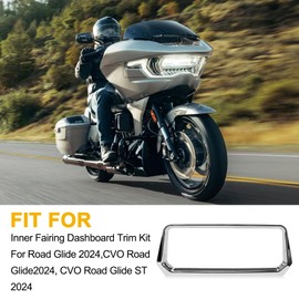 PSLER Inner Fairing Dashboard Trim Kit for Road Glide 2024,Fiber Stereo Speedometer Gauge Trim for Road Glide CVO Road Glide ST 2024(Chrome)