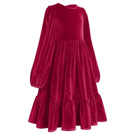 Children's Girls' Dresses Long Sleeve Velvet A Line Princess Maxi Dress Flower Girl Christmas Wedding Festive Birthday Party Evening Dress Autumn Winter Clothing with Pockets, Red#1