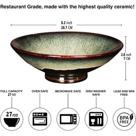 jinsongdafa Ceramic Japanese Ramen Noodle Soup Bowl Set of 2, For Ramen, Pho, Soup, Salad, pasta, Asian Dishes,Udon noodles,Chinese Large Ramen Bowl - Microwave dishwasher oven safe, Black 8.2 Inch