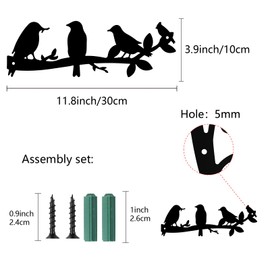 CREATCABIN Metal Bird Wall Art - Birds on Branch with Black Leaves, Olive Branch Iron Silhouette - Indoor/Outdoor 12x4Inch