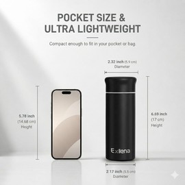 8oz Mini Insulated Water Bottle – Leak Proof Small Water Bottle for Espresso & Commute - Slim Stainless Steel Small Travel Mug for Purse, Handbag – BPA Free(Matte Black)