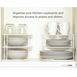simplywire – 3 Tier Plate Racks – Pack of 2 Kitchen Cupboard Organisers – White Plastic Coated Steel