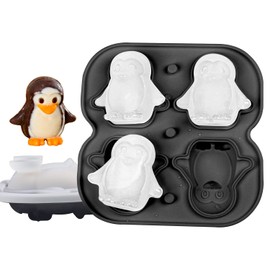 Penguin Ice Cube Mold, Fun Shapes Ice Cube Tray, Make 4 Cute Penguin Ice Balls for Drinks Cocktails Iced Coffee, Silicone Ice Mold Chocolate Mold with Funnel-type Lid, Black