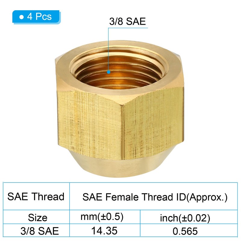 PATIKIL 3/8 SAE Thread Brass Flare Nut, 4 Pack 45