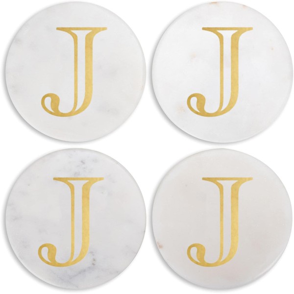Mary Square Monogrammed J Gold Foil 4 inch Marble Round