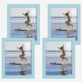 Renditions Gallery Photo Frames 8x10 inch Picture Frame Set of 4 High-end Modern Style, Made of Solid Wood and High Definition Glass Ready for Wall and Tabletop Photo Display, Blue Frame (8"x10")