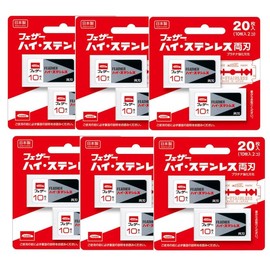 FEATHER FH-20B Feathers High Stainless Steel Double Edged 20 Pieces Set of 6 Razor Razor Replacement Blades