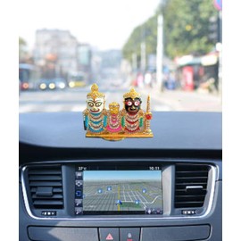 BEXCO Stone Studded Lord Jagannath, Balabhadra, Subhadra Idol with Sudarshan Chakra Statue for Car Dashboard - 2.5 '' inch