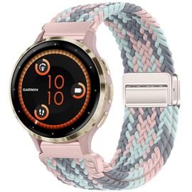 Issinlky Braided Nylon Strap for Garmin Venu 2S/Venu 3S/Vivomove 3S/Vivoactive 4S, 18 mm Elastic Bracelet for Fossil Ladies Gen 6/5E/4/3/Withings Steel HR 36 mm