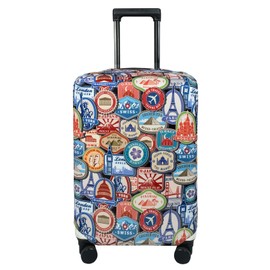 Explore Land Travel Luggage Cover Suitcase Protector Fits 23-26 Inch Luggage (Landmark Sticker, M)