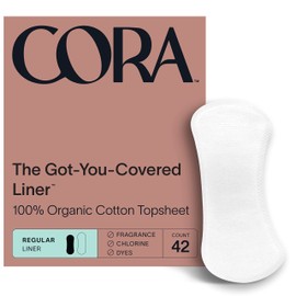 Cora Period Regular Liners | 100% Organic Cotton Topsheet | Ultra Thin, Quick Absorbency | Hypoallergenic | Dermatologically Tested | Unscented, No Wings (42 Liners)