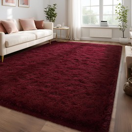 Jocovieh Soft Wine Red Rugs for Bedroom, 6x9 Feet Fluffy Carpets, Indoor Modern Plush Area Rugs for Living Room Kids Girls Room, Non-Slip Shag Rug for Nursery Home Decor, Wine Red