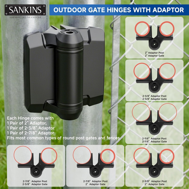 SANKINS Heavy Duty Self Closing Nylon Gate Hinges with Adaptor,