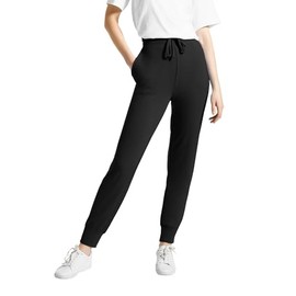 HUE Women's Super Soft Hi-Rise French Terry Jogger Pants with Pockets, Black