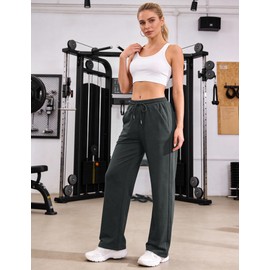 Litherday Pantaloni Donna Cotone Lunghi Comodi con Tasche Vita Elastica per Casa Relax Yoga Tempo Libero Primavera Estate Grigio Scuro S
