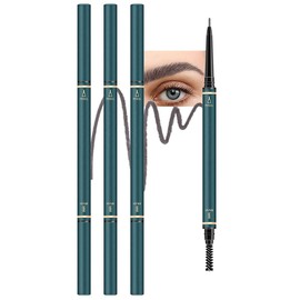 3 Pcs Waterproof Dual-Sided Fine Tip Eye Brow Pencils Pack,Ultra-Fine Mechanical Pencil,Draws Tiny Brow Hairs, Defines, Fills Brows, Shapes, Contours, Combs, (3Pcs-Smoky brown-Fine Tip)